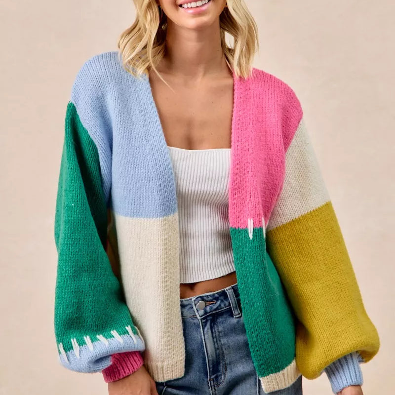 BIBI Color Block Open Front Sweater Cardigan on Simply Obsessed