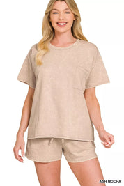 ZENANA French Terry Acid Washed Relaxed Top & Short Set on Simply Obsessed