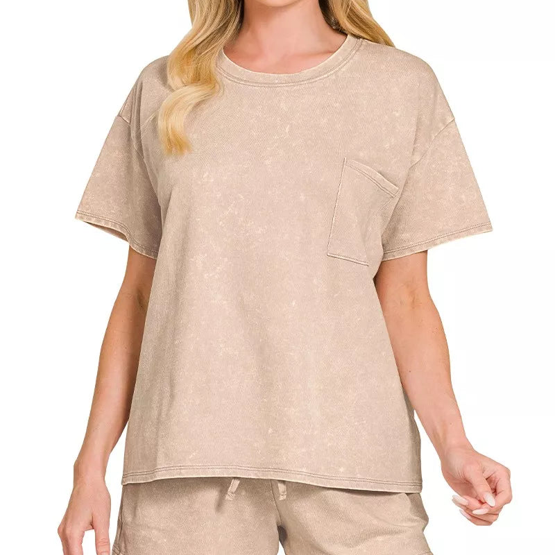 ZENANA French Terry Acid Washed Relaxed Top & Short Set on Simply Obsessed