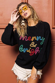 BIBI Tinsel Lettering Christmas Sweater on Simply Obsessed