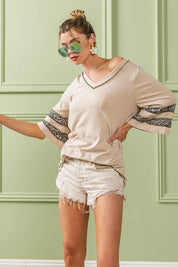 BiBi Triblend Knit Top with Leopard Band Detail on Simply Obsessed
