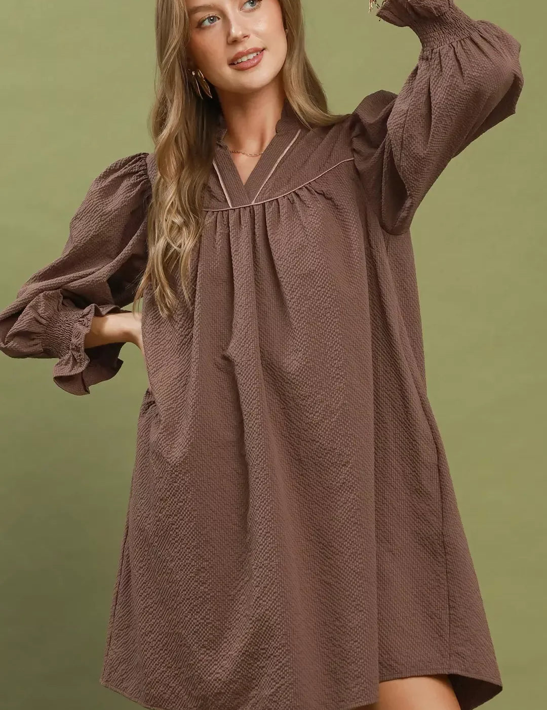 UMGEE Textured Puff Sleeve Mini Dress **DOORBUSTER** on Simply Obsessed