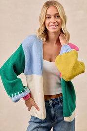 BIBI Color Block Open Front Sweater Cardigan on Simply Obsessed