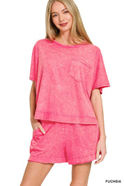 ZENANA Acid Washed Oversized Top & Shorts Set on Simply Obsessed