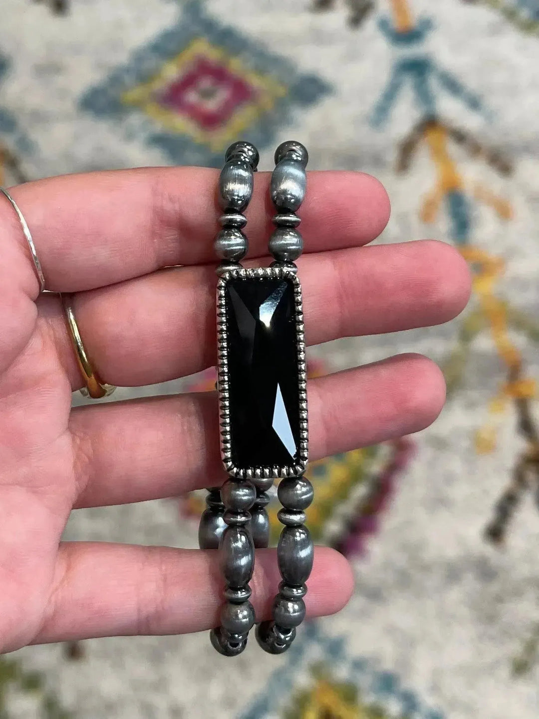 Beaded Black Stone Stretch Bracelet on Simply Obsessed