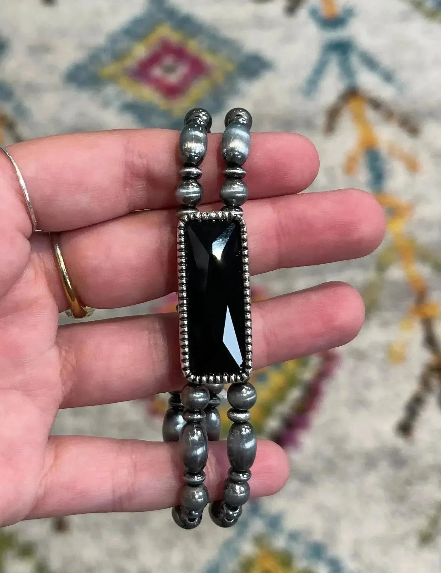 Beaded Black Stone Stretch Bracelet on Simply Obsessed