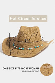 LA FINDS Turquoise and Shell Star Beads Strap Western Straw Hat on Simply Obsessed