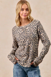 BIBI Leopard Print Washed Waffle Thermal Top with Thumb on Simply Obsessed