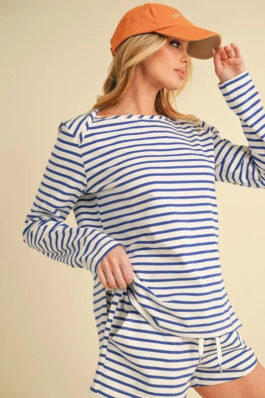 Aemi+Co Drawstring Contrast Striped Shorts on Simply Obsessed