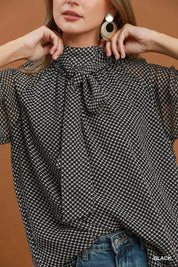 UMGEE Dot Print Tie Neck Long Sleeve Blouse on Simply Obsessed