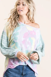 BIBI Tie Dye Terry Top with Wide Stripe Thermal Waffle **LA DEAL** on Simply Obsessed