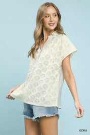 UMGEE Lace Button-Front Top on Simply Obsessed
