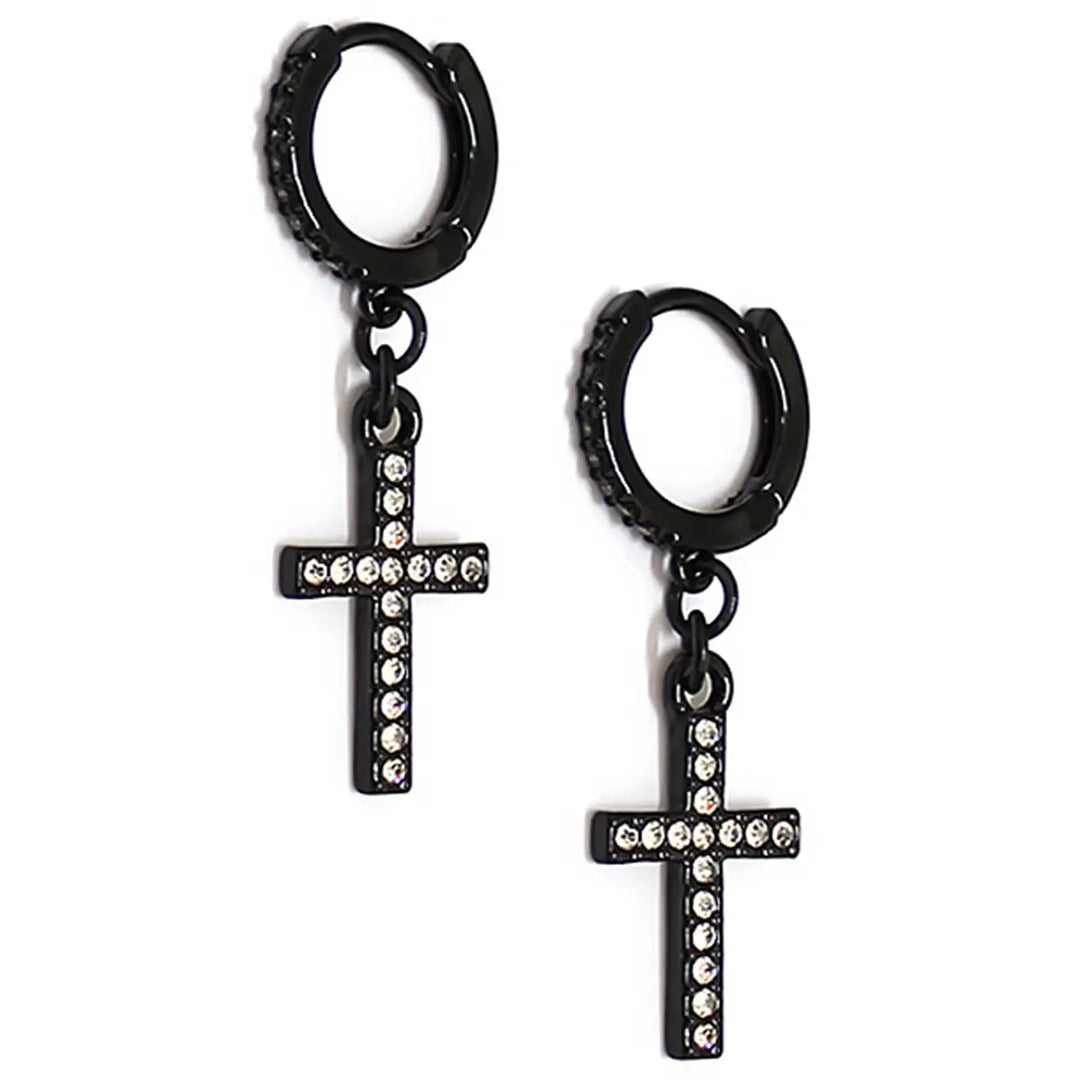 Black Crystal Cross Huggies by Girly on Simply Obsessed