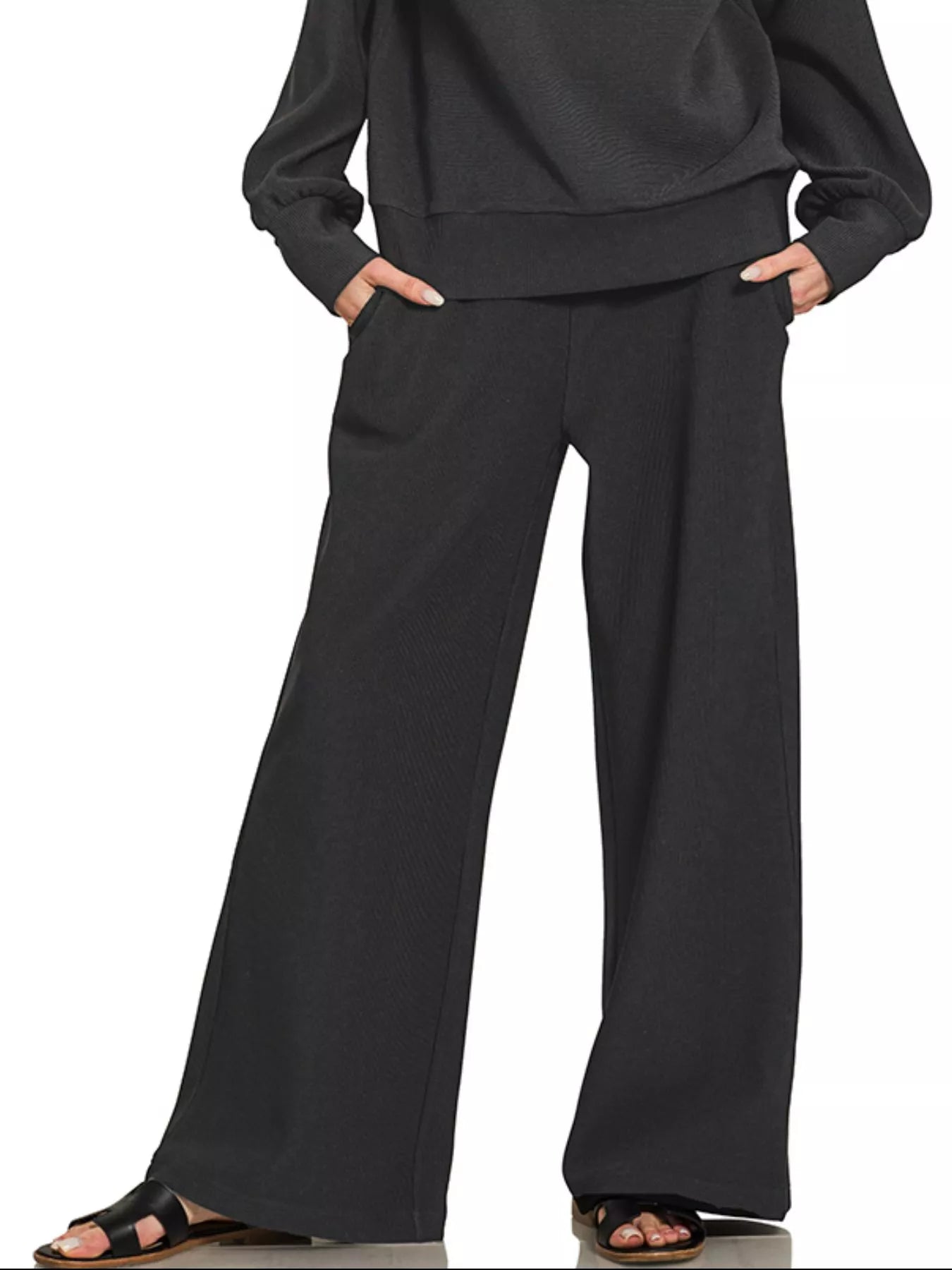 ZENANA Ribbed High Neck Half Zip Pullover & Pants Set on Simply Obsessed