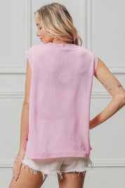 BIBI American Flag Sequin Patch Sleeveless Top - PINK on Simply Obsessed