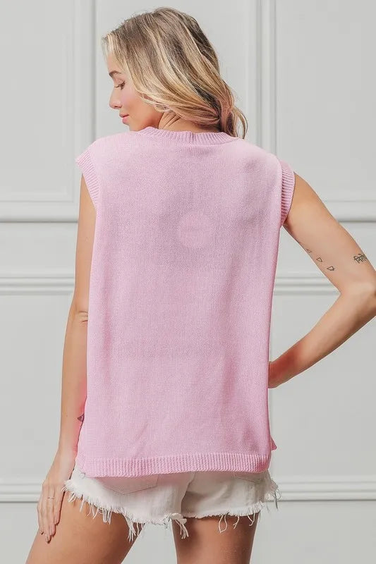 BIBI American Flag Sequin Patch Sleeveless Top - PINK on Simply Obsessed
