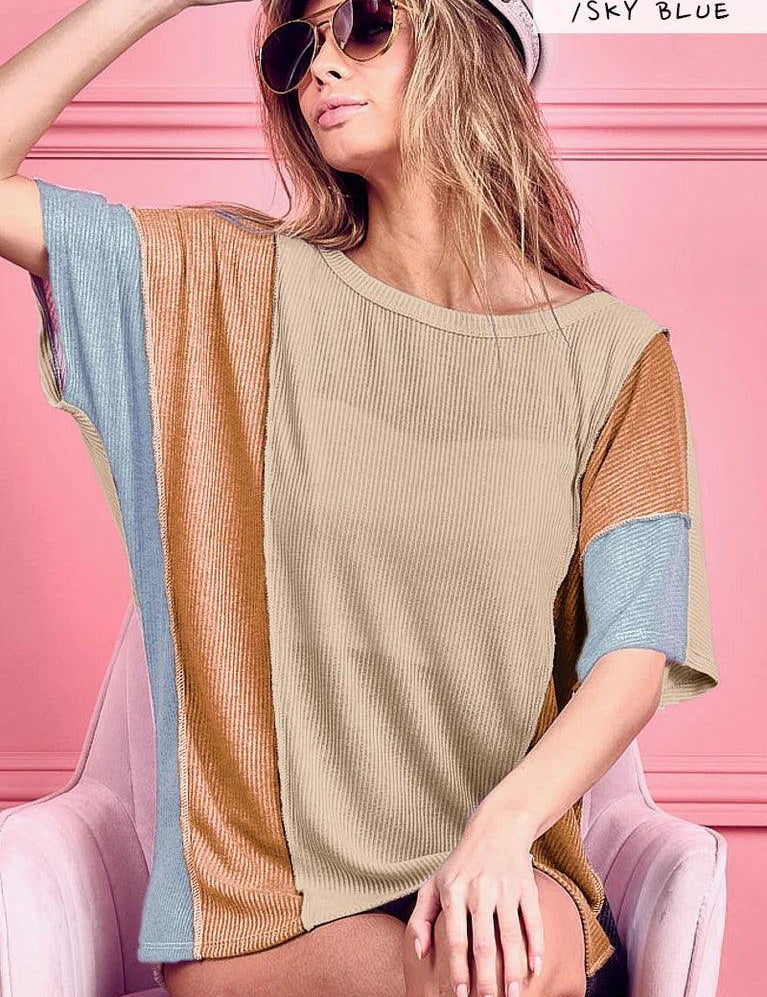 Contrast Stitching Top - MULTI on Simply Obsessed