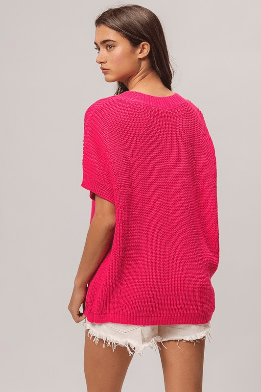 BIBI Fuchsia Short Dolman Sleeve V-Neck Sweater Top on Simply Obsessed