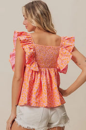 BIBI Leopard Print Flutter Sleeve Top - PINK on Simply Obsessed