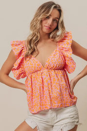 BIBI Leopard Print Flutter Sleeve Top - PINK on Simply Obsessed