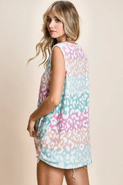 BIBI Leopard Stripe Printed Knit Sleevetop Top - MULTI on Simply Obsessed
