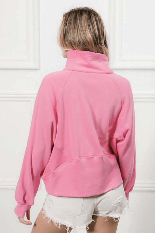 BIBI Pink Half Zip Up Top w/ Front Pocket Detail on Simply Obsessed