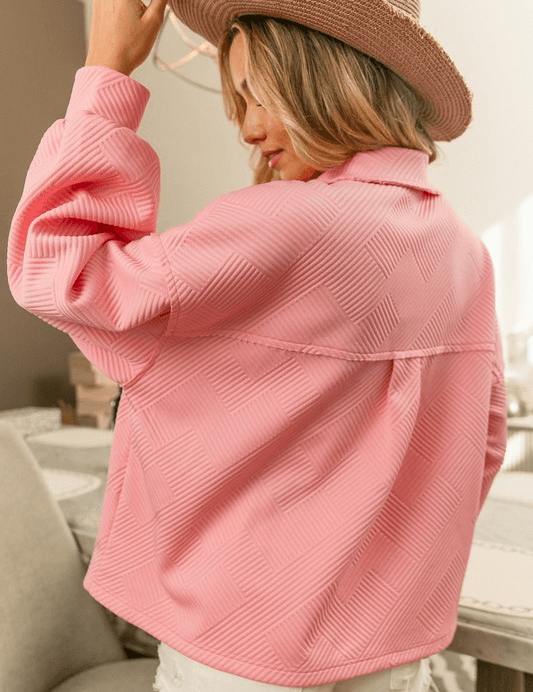 BIBI Pink Jacquard Knit Loose Fit Outer on Simply Obsessed