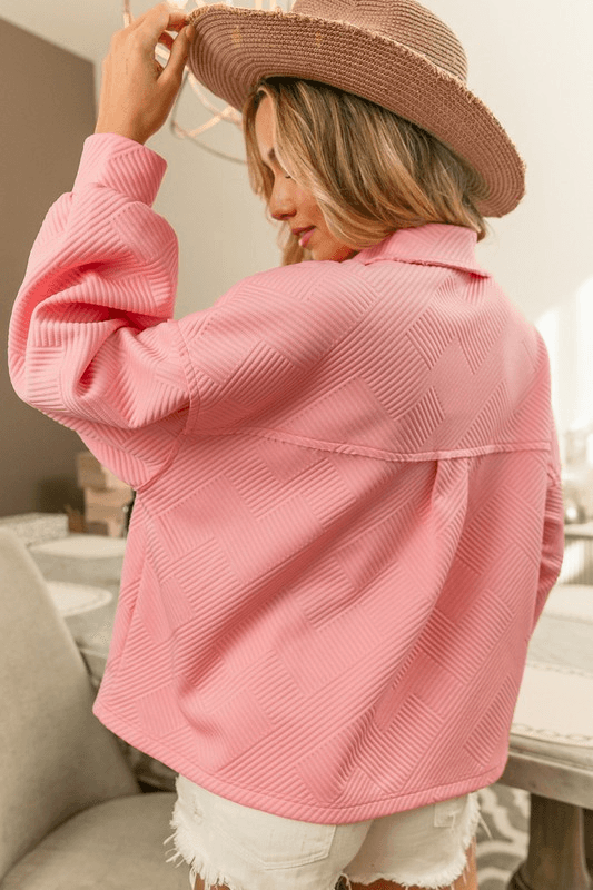 BIBI Pink Jacquard Knit Loose Fit Outer on Simply Obsessed