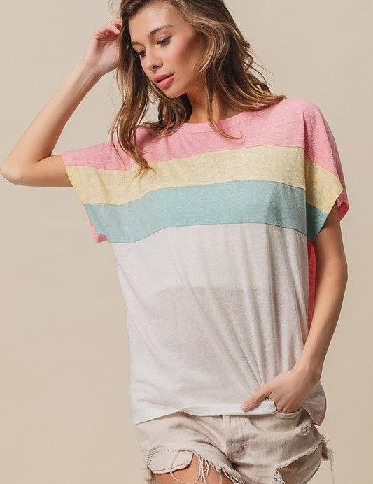 BIBI Triblend Color Block Dolman Sleeve Top - MULTI on Simply Obsessed