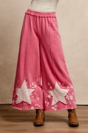 BIBI Washed French Terry Star Cut Edge Sweatpants - PINK on Simply Obsessed