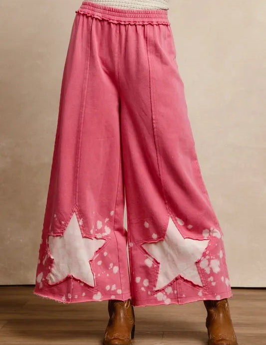 BIBI Washed French Terry Star Cut Edge Sweatpants - PINK on Simply Obsessed