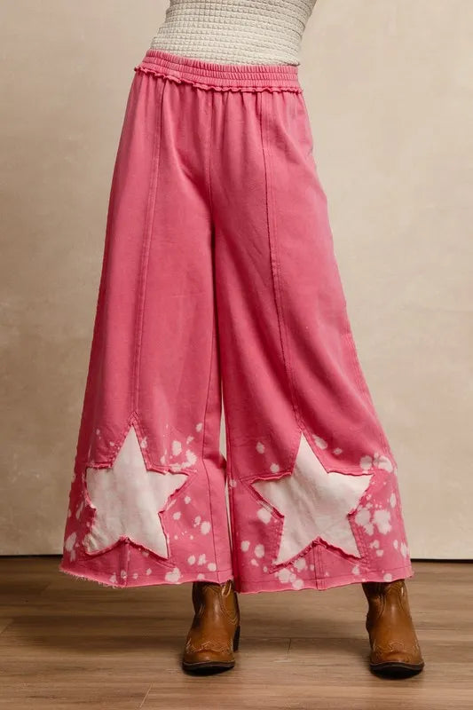 BIBI Washed French Terry Star Cut Edge Sweatpants - PINK on Simply Obsessed