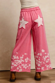 BIBI Washed French Terry Star Cut Edge Sweatpants - PINK on Simply Obsessed