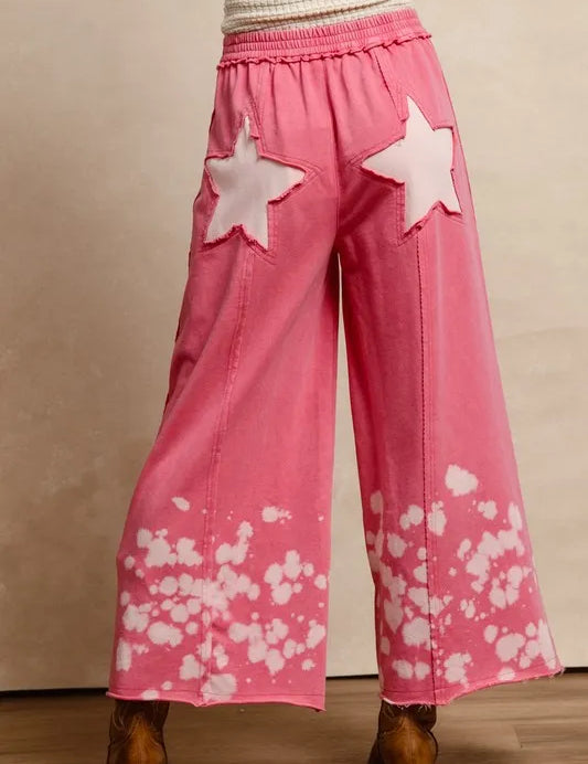 BIBI Washed French Terry Star Cut Edge Sweatpants - PINK on Simply Obsessed