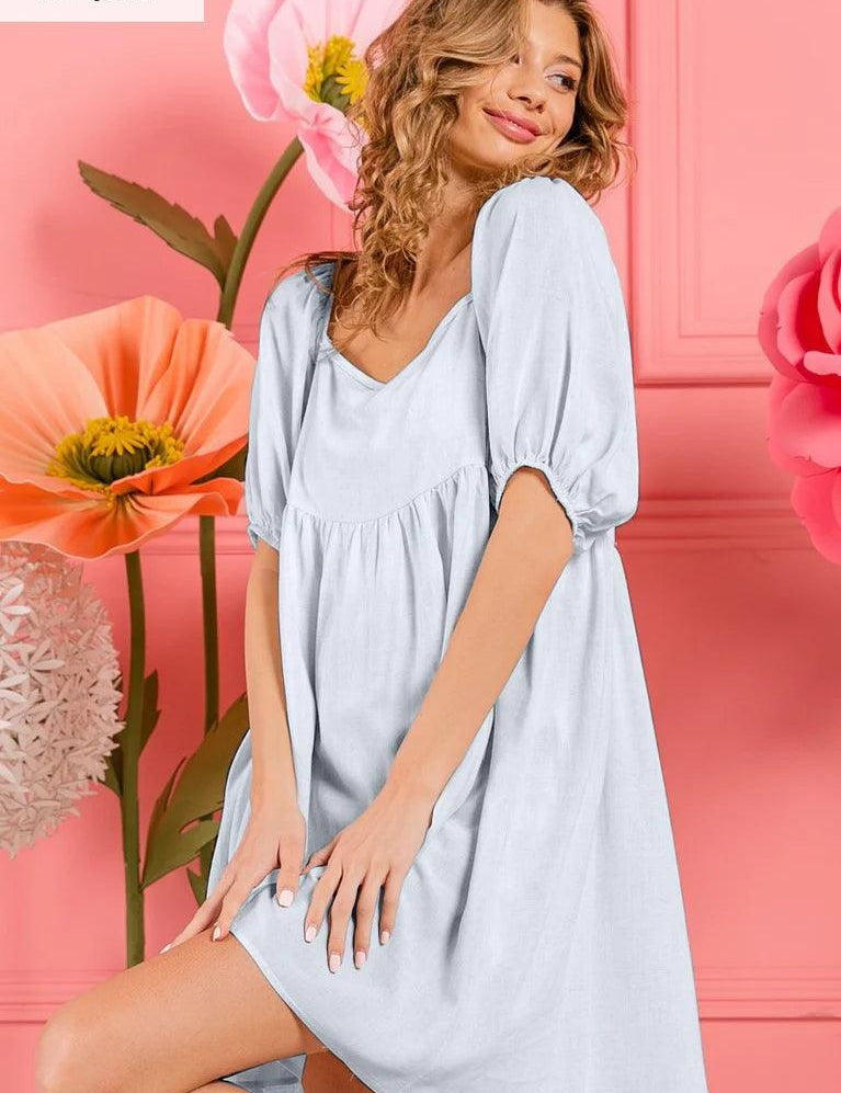 BIBI Washed Lined Tiered Midi Dress - LT BLUE on Simply Obsessed