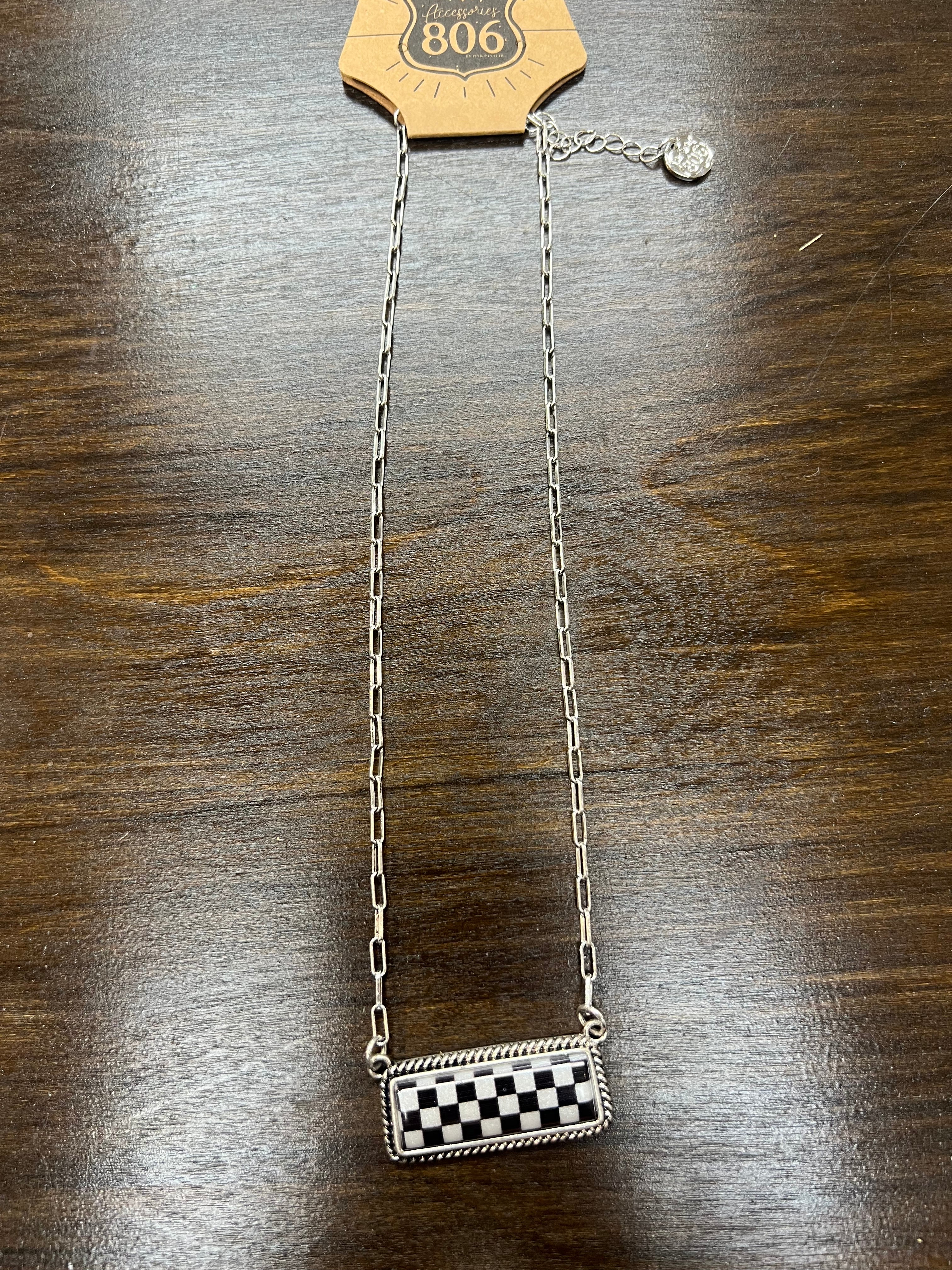 Black/White Checkered Necklace on Simply Obsessed