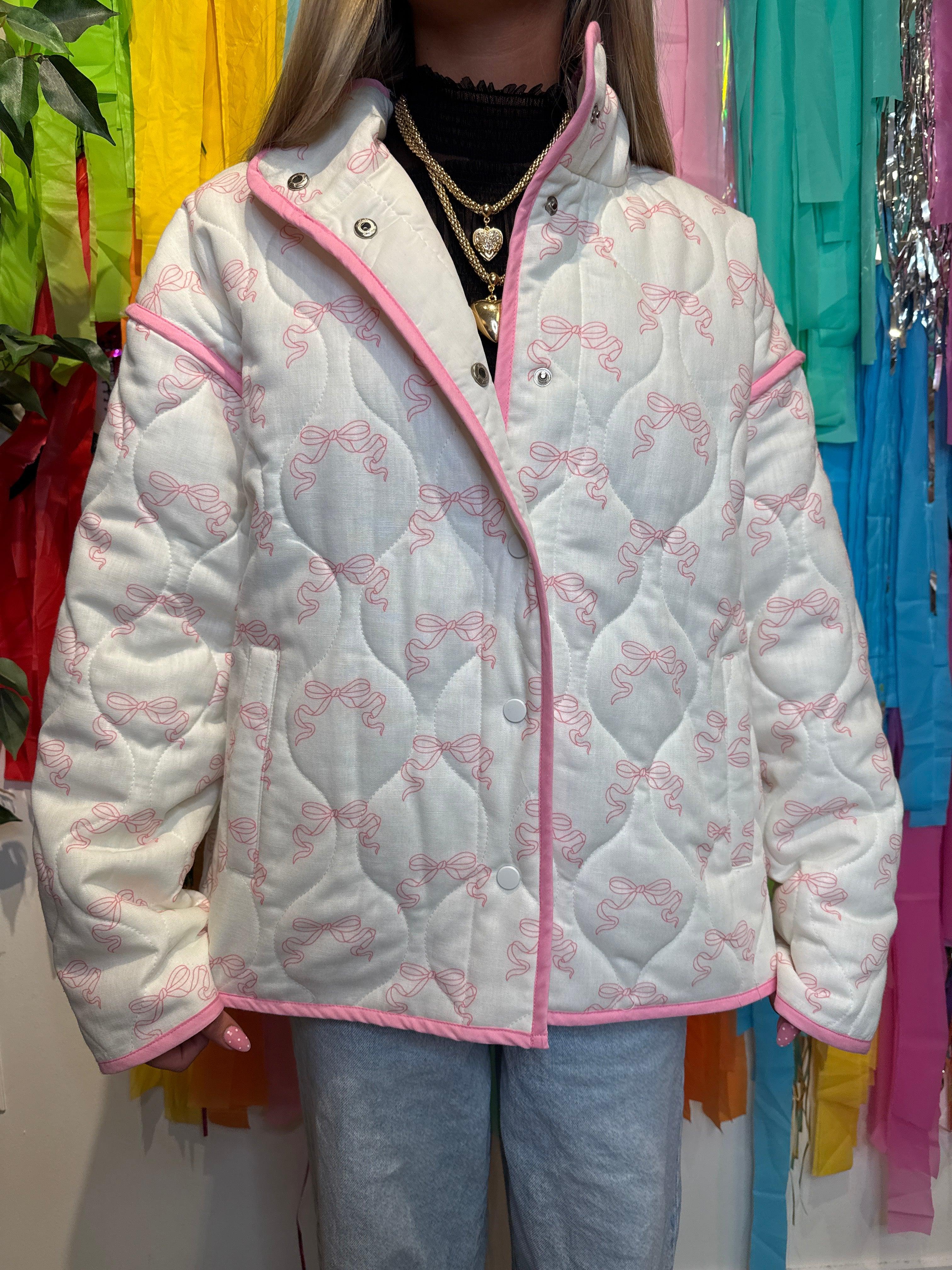 BLUE B Bow Print Winter Coat - PINK on Simply Obsessed
