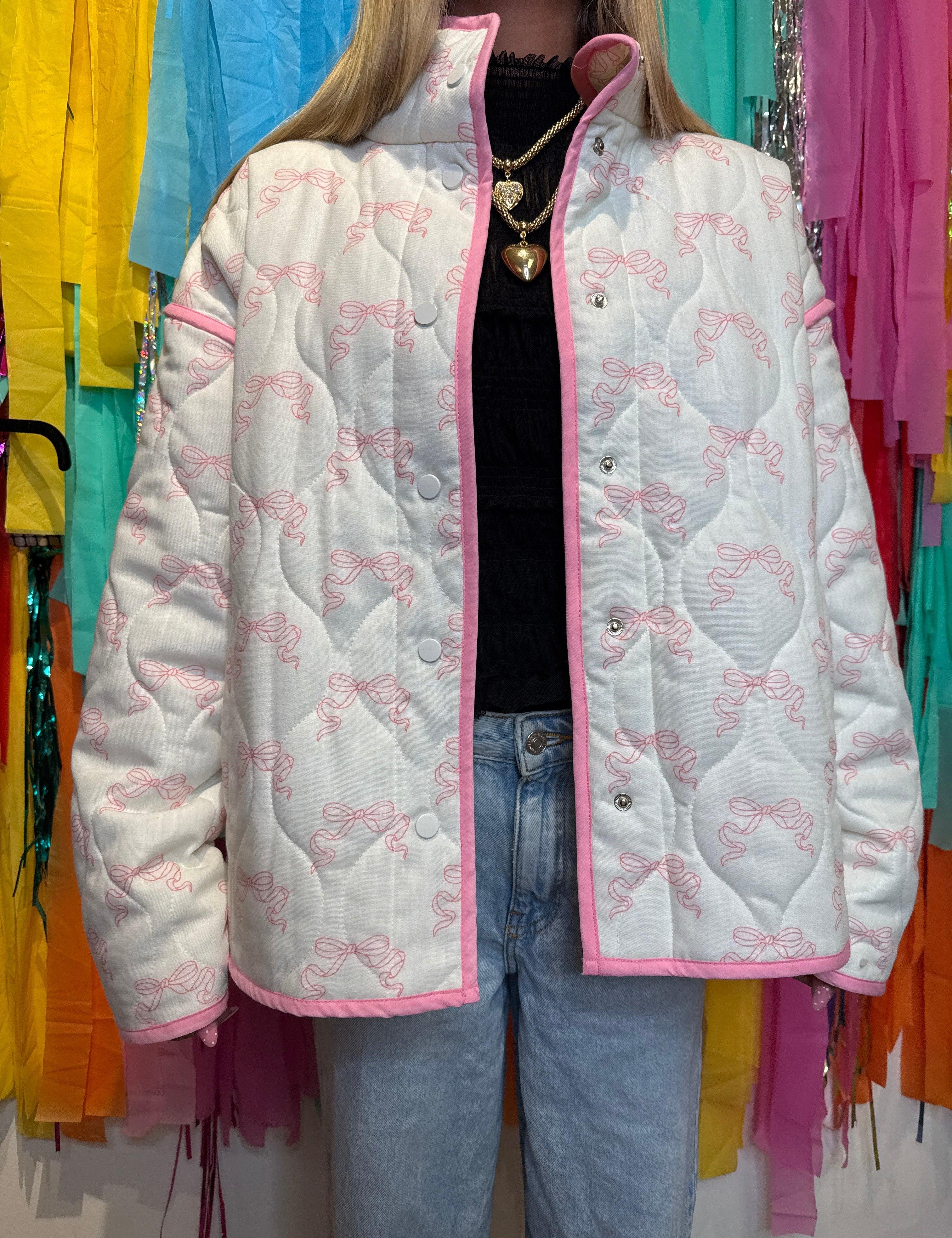 BLUE B Bow Print Winter Coat - PINK on Simply Obsessed