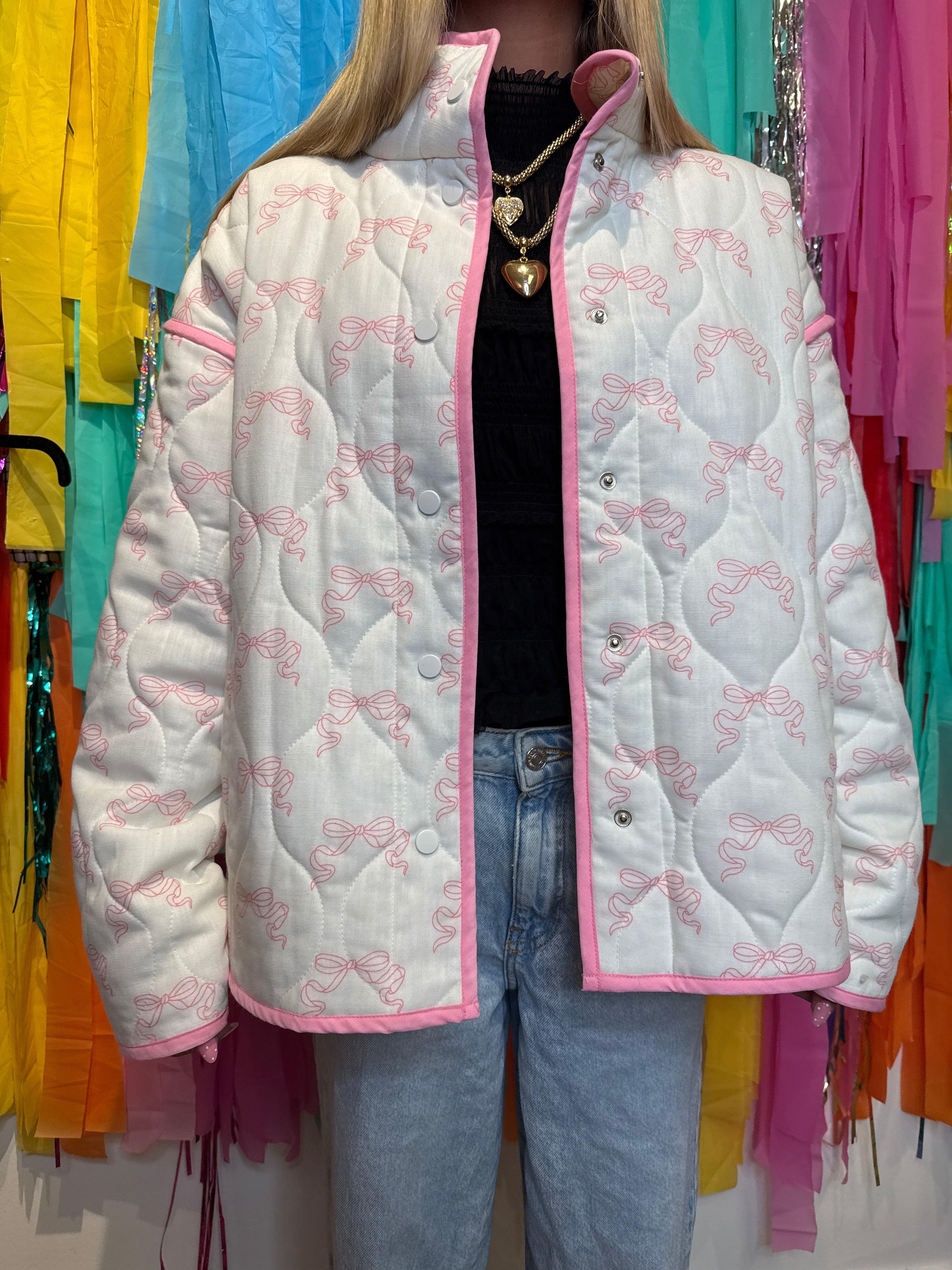 BLUE B Bow Print Winter Coat - PINK on Simply Obsessed