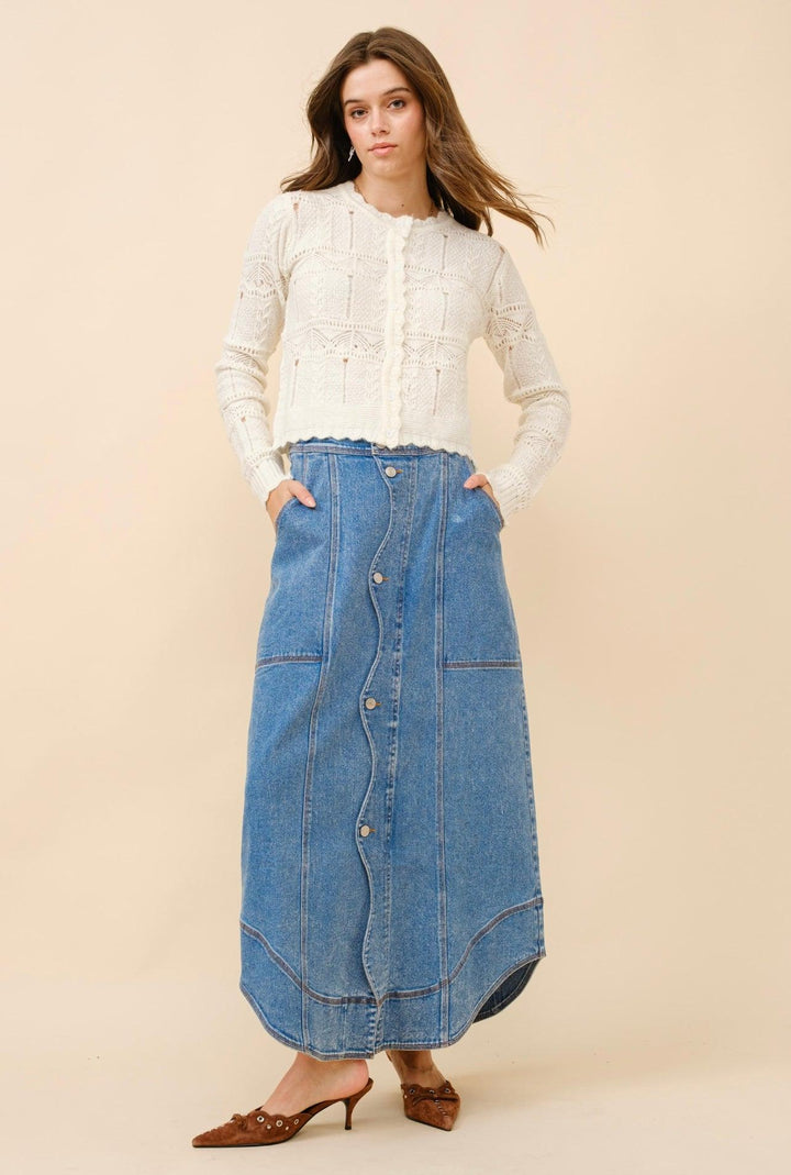 BLUE B Button Up Denim Skirt - MEDIUM WASH on Simply Obsessed