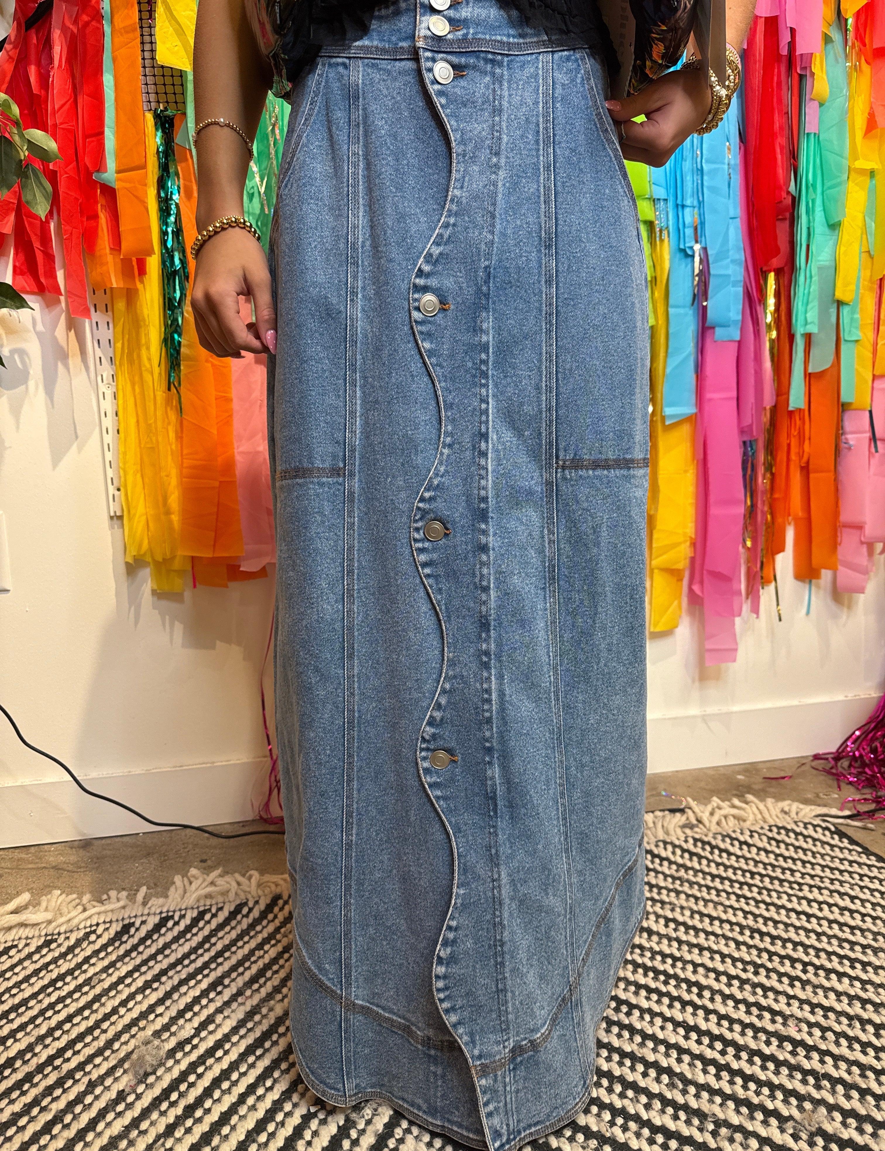 BLUE B Button Up Denim Skirt - MEDIUM WASH on Simply Obsessed