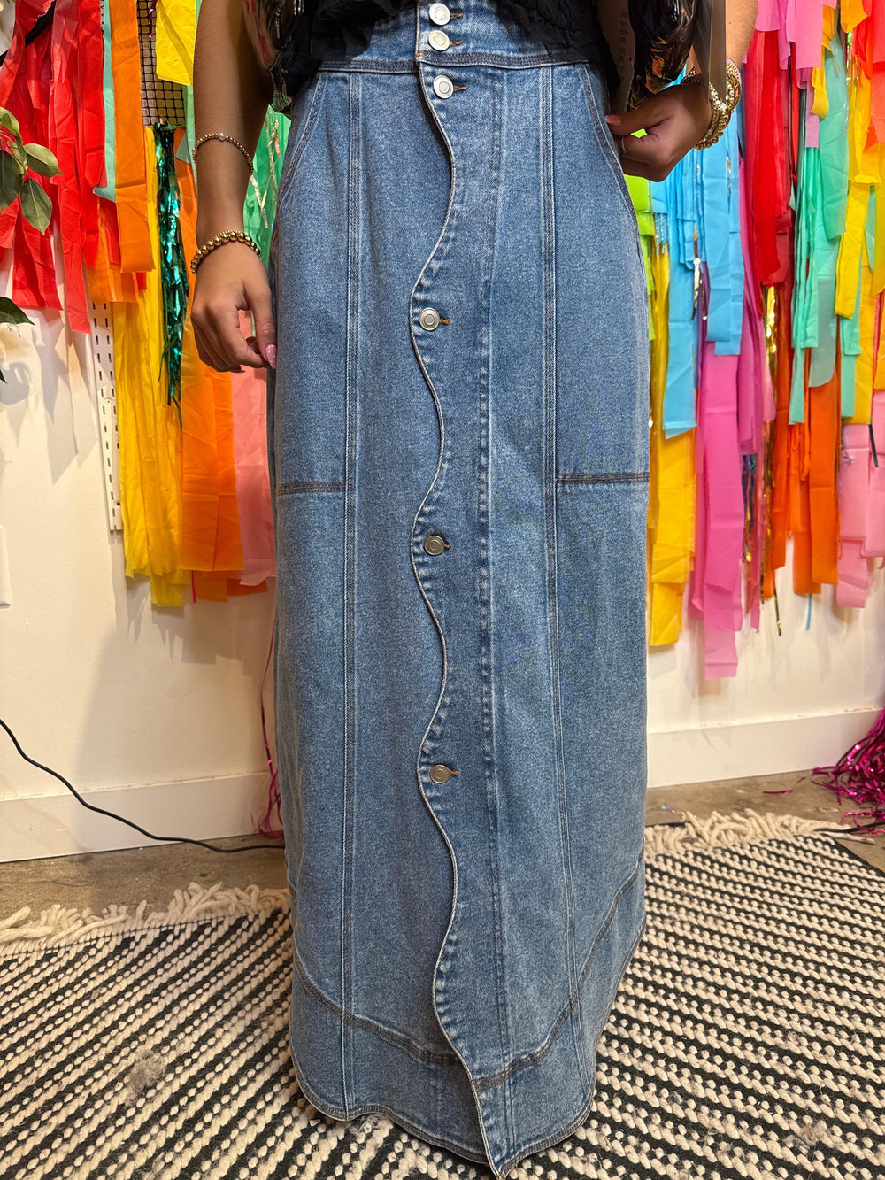 BLUE B Button Up Denim Skirt - MEDIUM WASH on Simply Obsessed