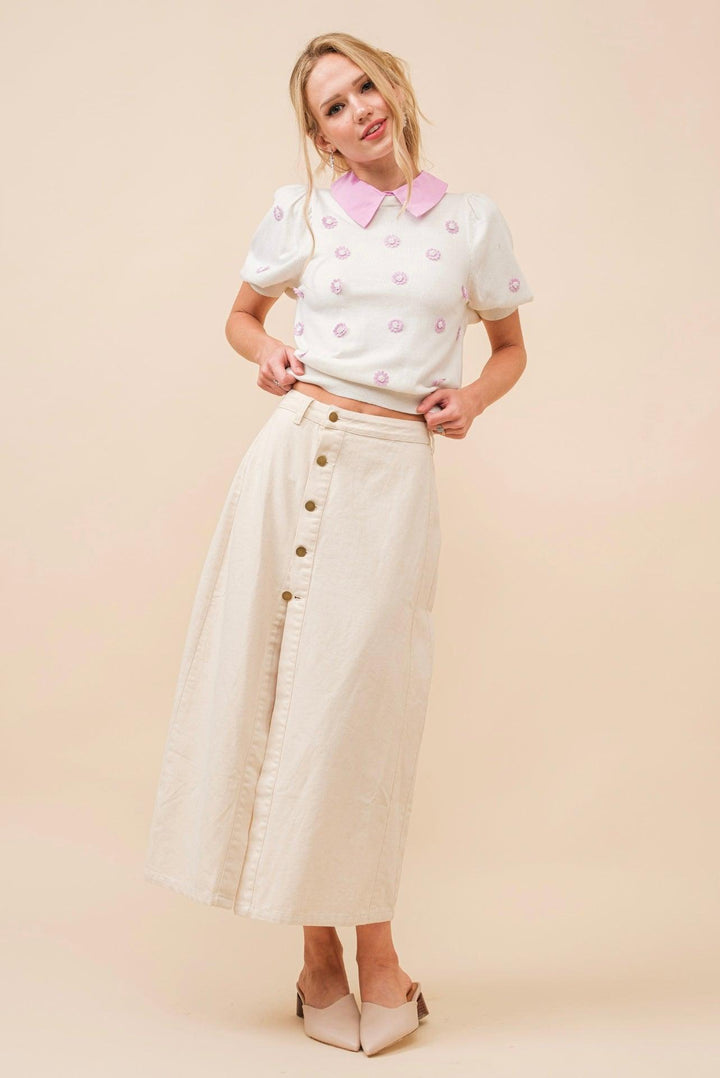 BLUE B Button Up Skirt - IVORY on Simply Obsessed