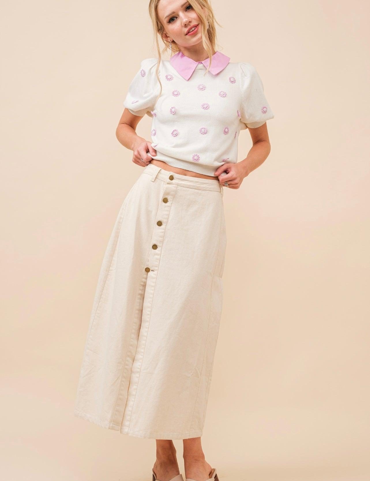 BLUE B Button Up Skirt - IVORY on Simply Obsessed