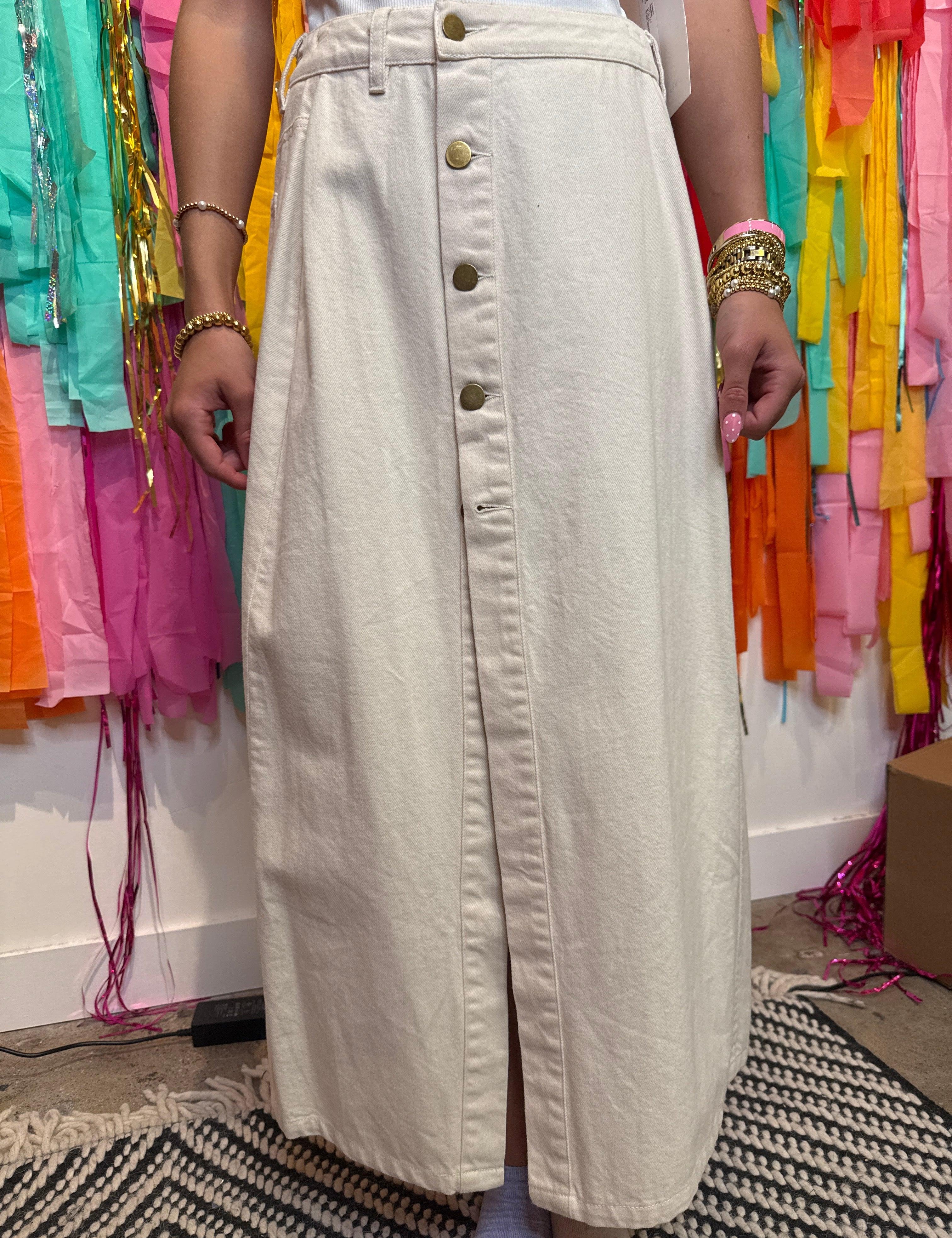 BLUE B Button Up Skirt - IVORY on Simply Obsessed