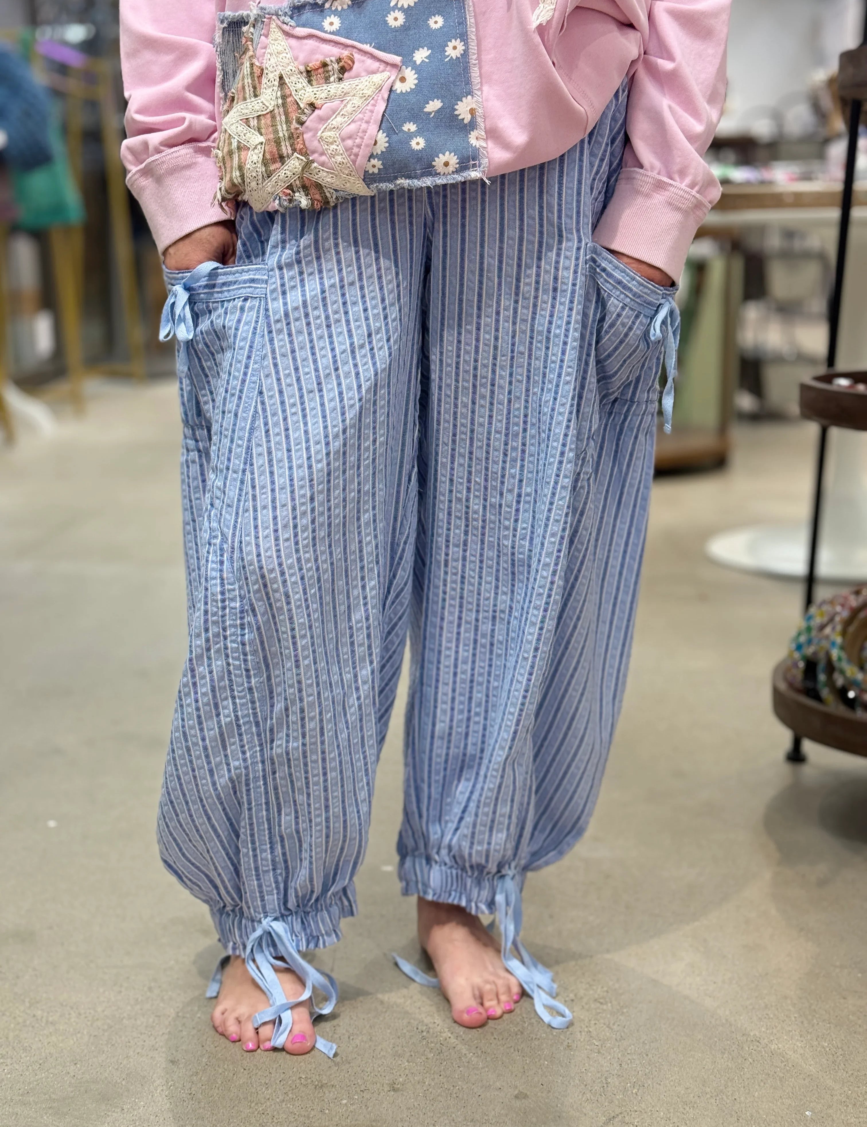 BLUE VELVET Stripe Cargo Drawstring Pants - DENIM on Simply Obsessed