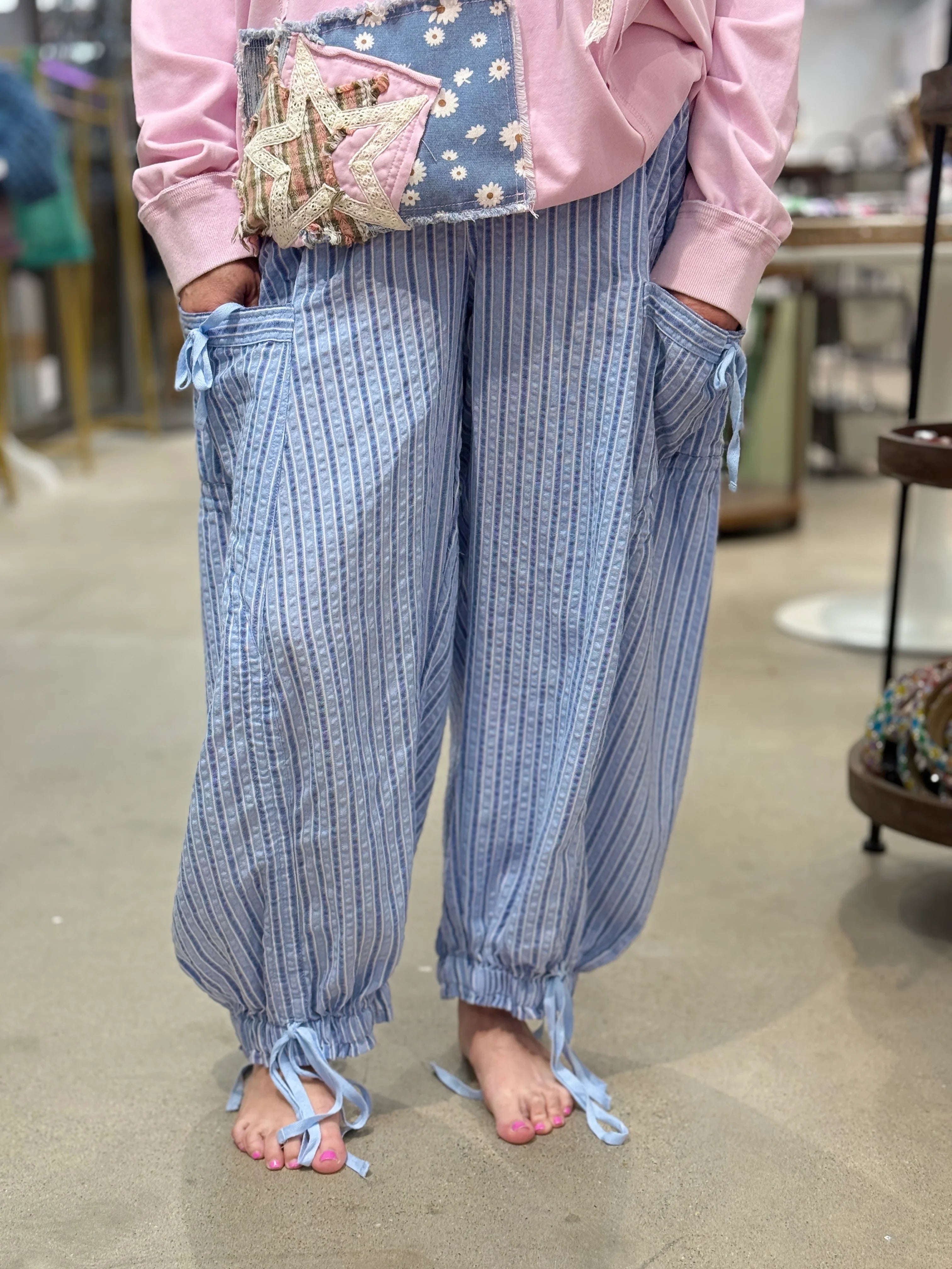BLUE VELVET Stripe Cargo Drawstring Pants - DENIM on Simply Obsessed