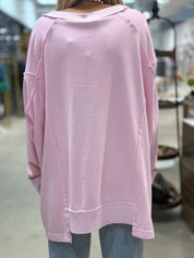 BLUE VELVET Washed Cotton Terry Patchwork Top - LIGHT PINK on Simply Obsessed