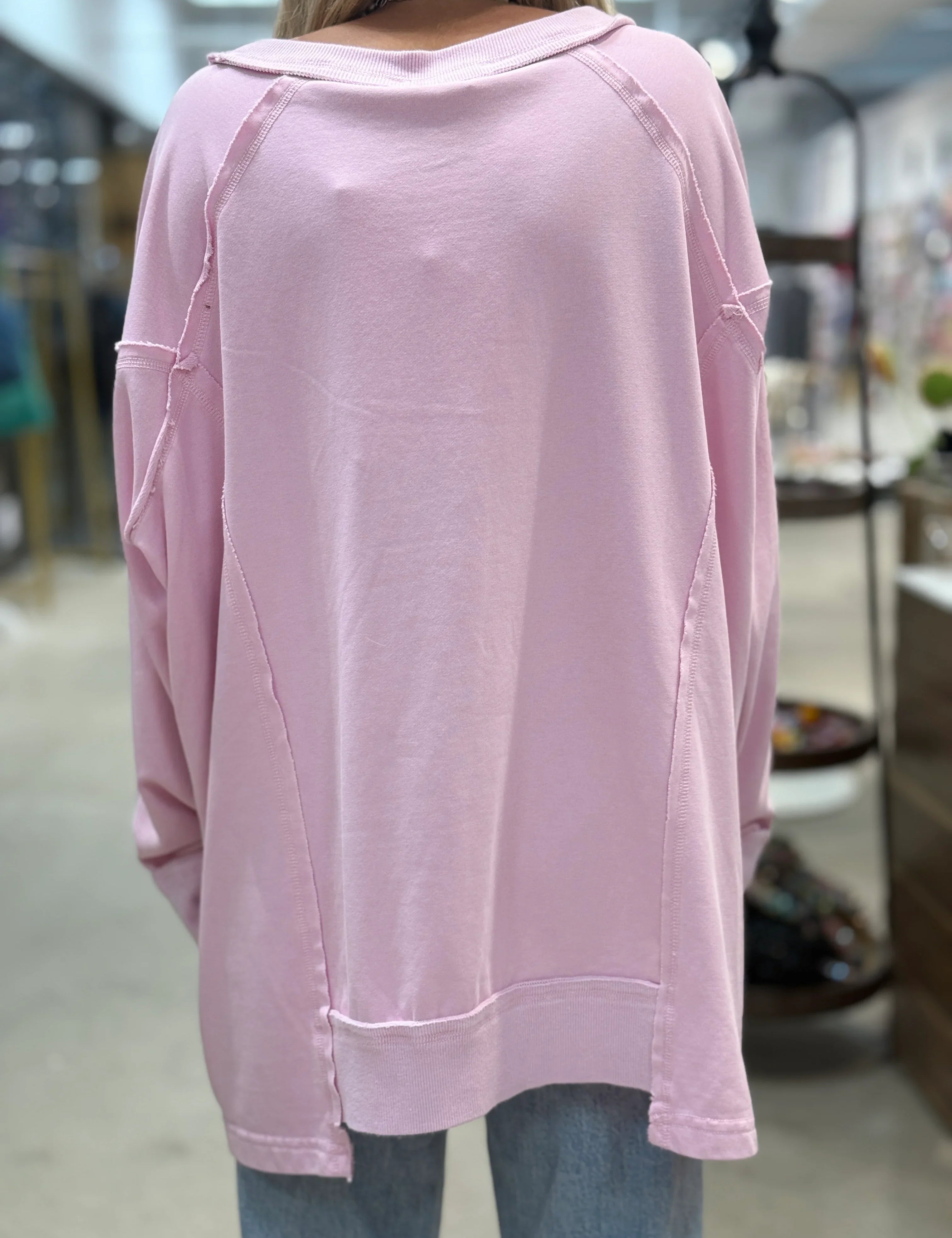 BLUE VELVET Washed Cotton Terry Patchwork Top - LIGHT PINK on Simply Obsessed