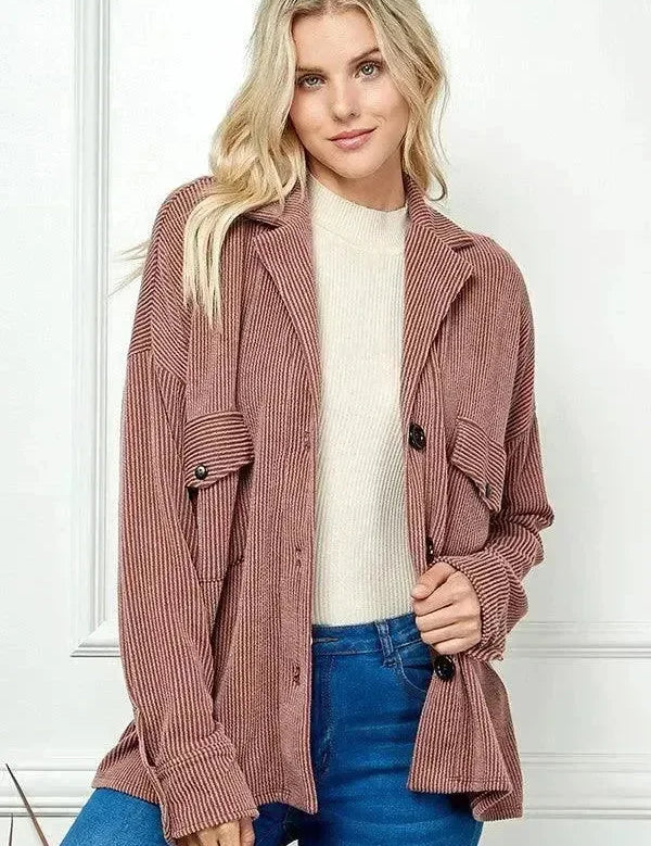 BLUMIN Knit Pinstripe Button-up Jacket on Simply Obsessed